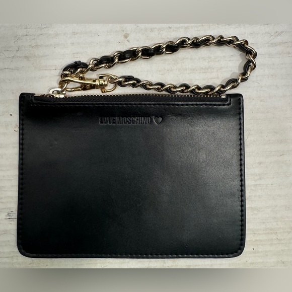 Love Moschino Black Leather Bag Organizer/Pouch Chain Zipper:  Makeup, Etc., NNT - Picture 1 of 6